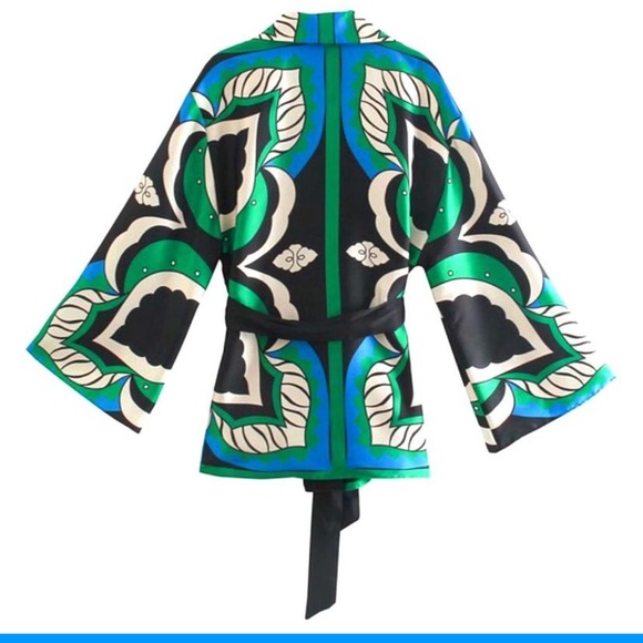 Black Green & Blue Kimono Top & Pants Set - designer look- Medium - Like New - Picture 4 of 6